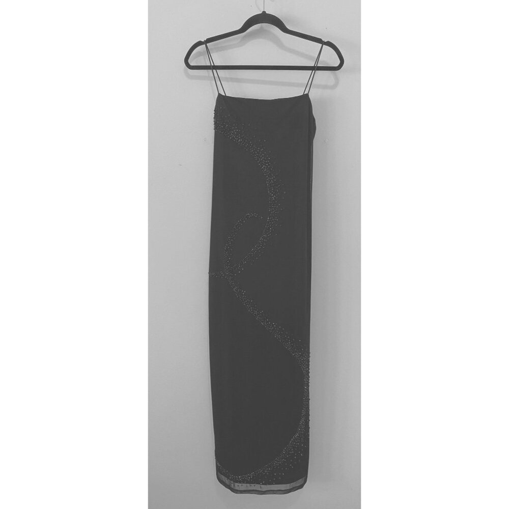 Byer Too! Formal Maxi Dress Black Beaded Accent Evening Wear Medium